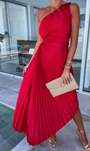 Sophie | Chic One Shoulder Pleated Maxi Dress 0