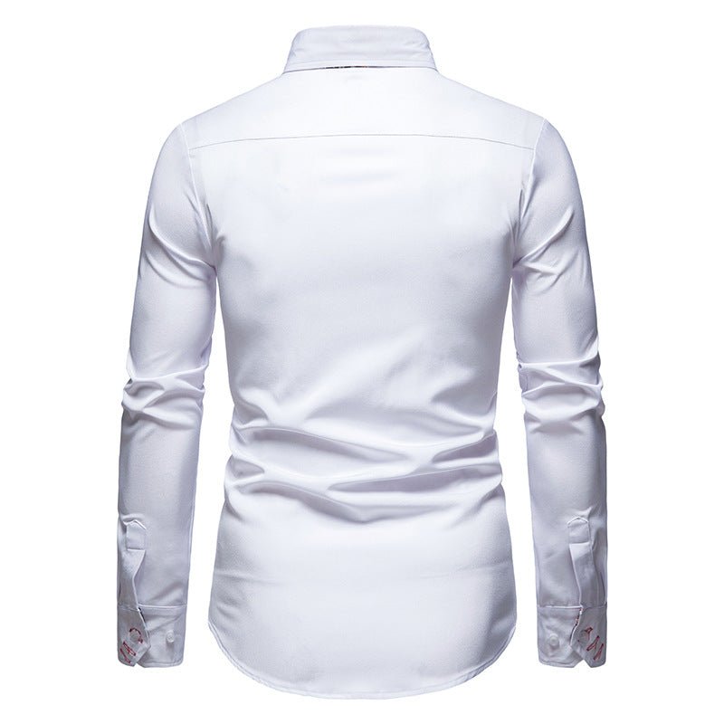 Stylish White Men's Dress Shirt with Floral Cuffs & Tailored Fit 1