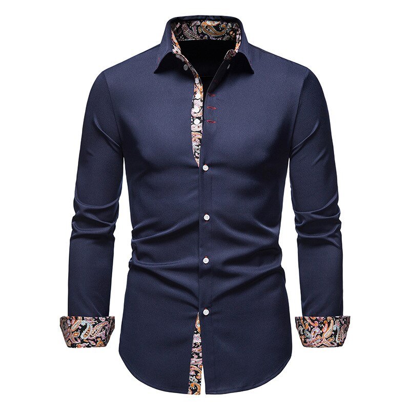 Stylish White Men's Dress Shirt with Floral Cuffs & Tailored Fit 2