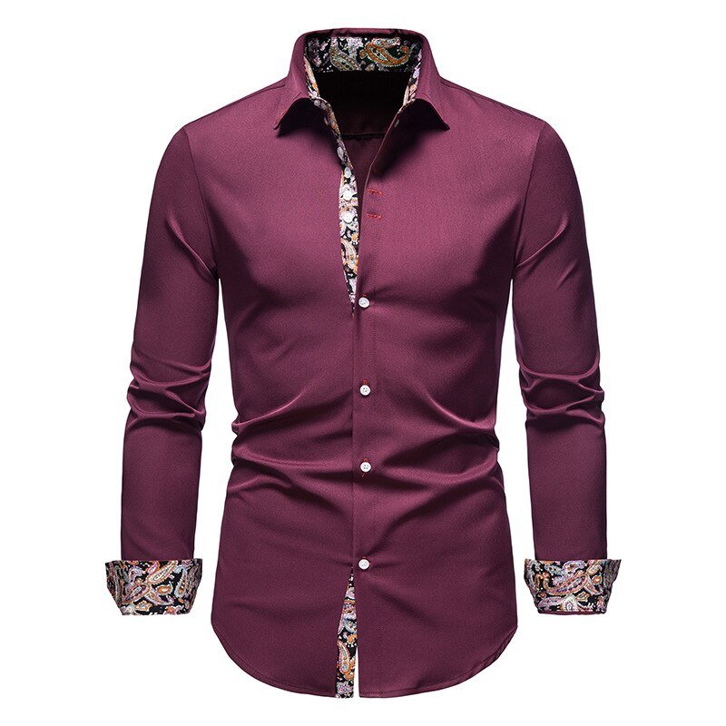 Stylish White Men's Dress Shirt with Floral Cuffs & Tailored Fit 3