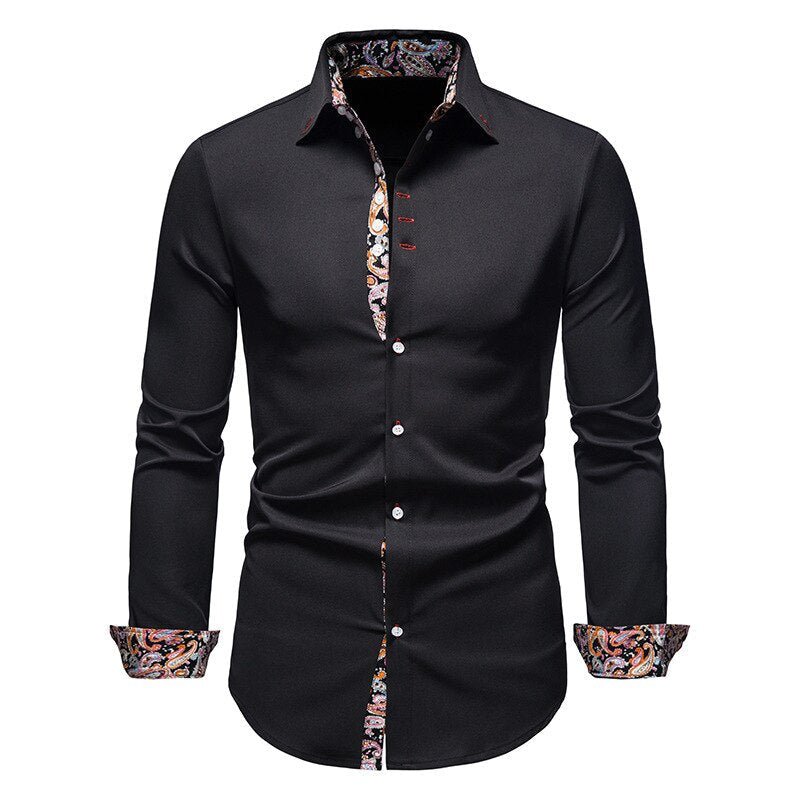 Stylish White Men's Dress Shirt with Floral Cuffs & Tailored Fit 4