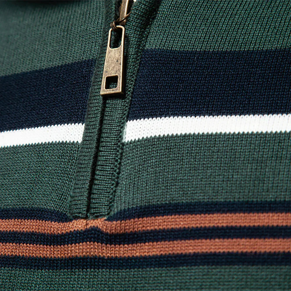 Men’s Half-Zip Striped Knit Jumper