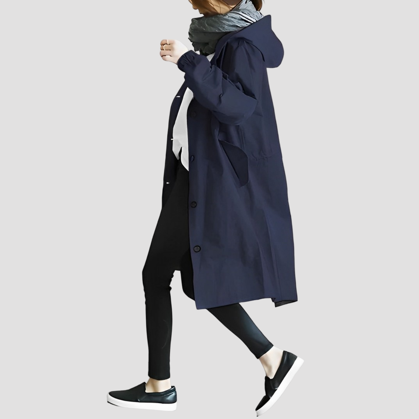 Women’s Hooded Oversized Knee-Length Trench Coat