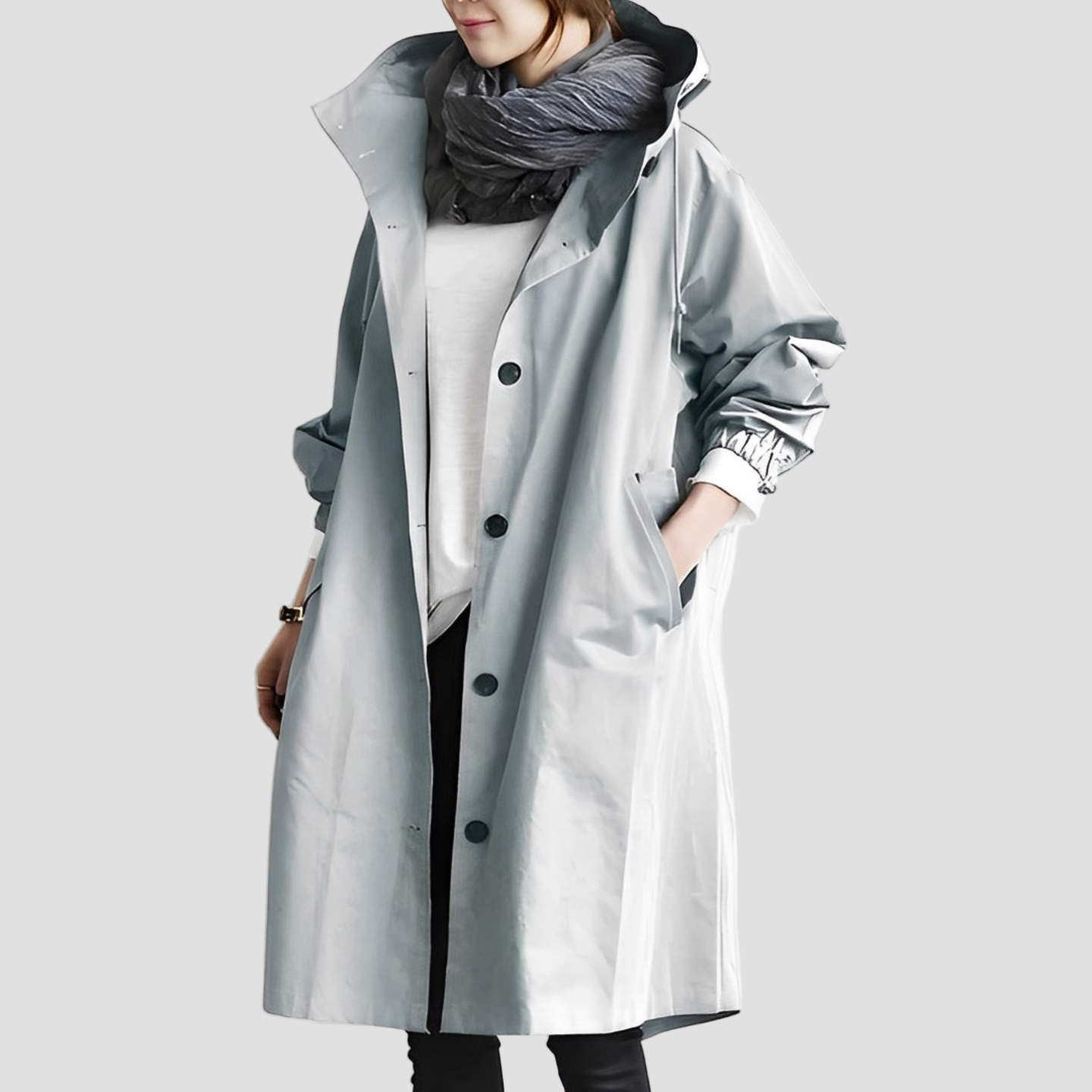 Women’s Hooded Oversized Knee-Length Trench Coat