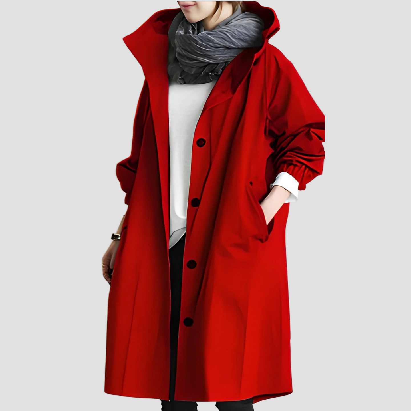 Women’s Hooded Oversized Knee-Length Trench Coat