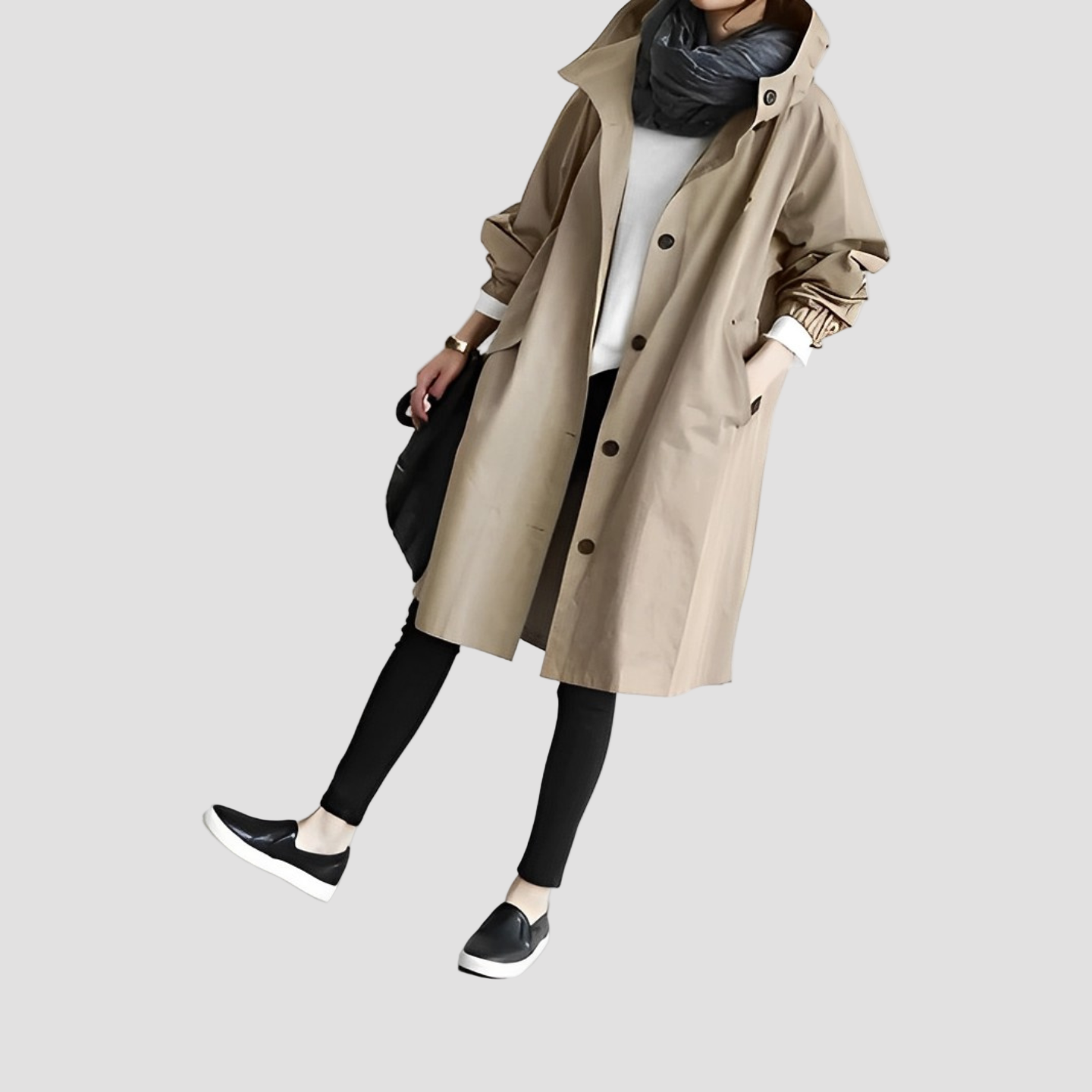 Women’s Hooded Oversized Knee-Length Trench Coat