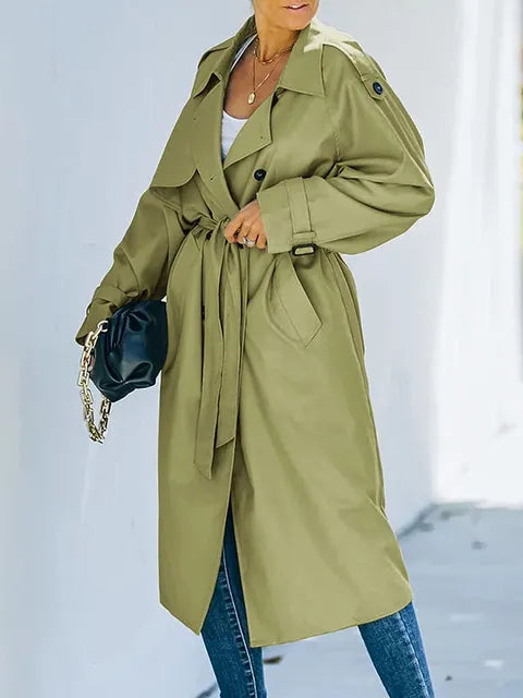 Women’s Long Double-Breasted Belted Trench Coat