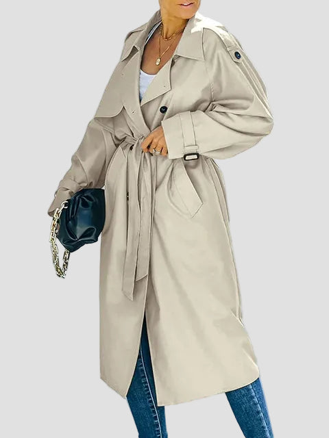 Women’s Long Double-Breasted Belted Trench Coat