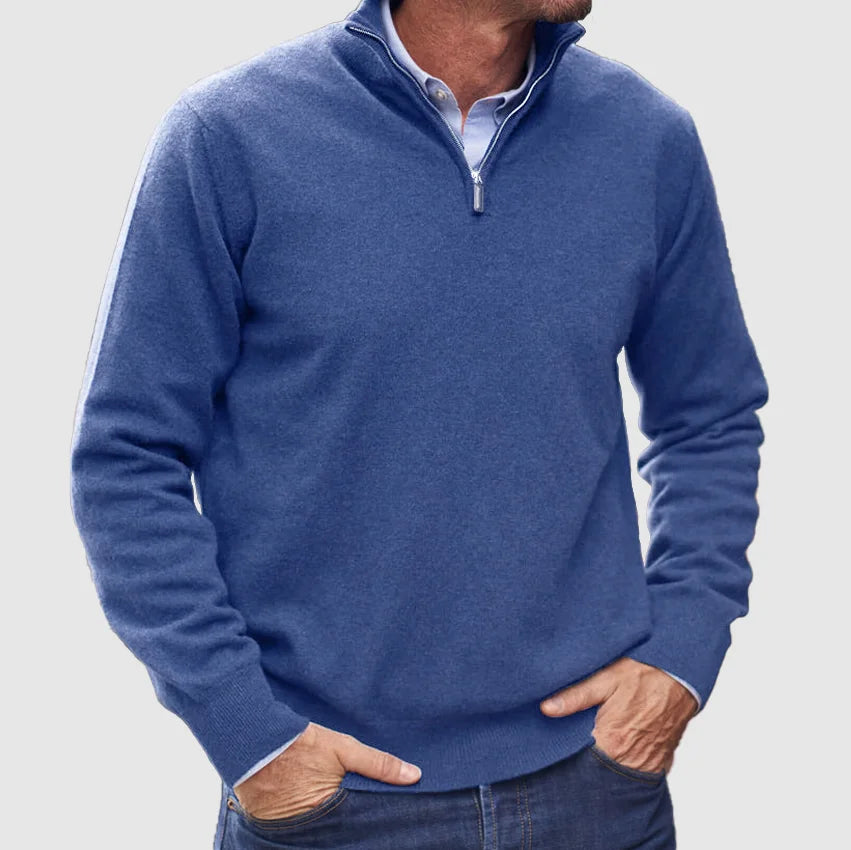 Men’s Half-Zip Knit Jumper with Stand Collar