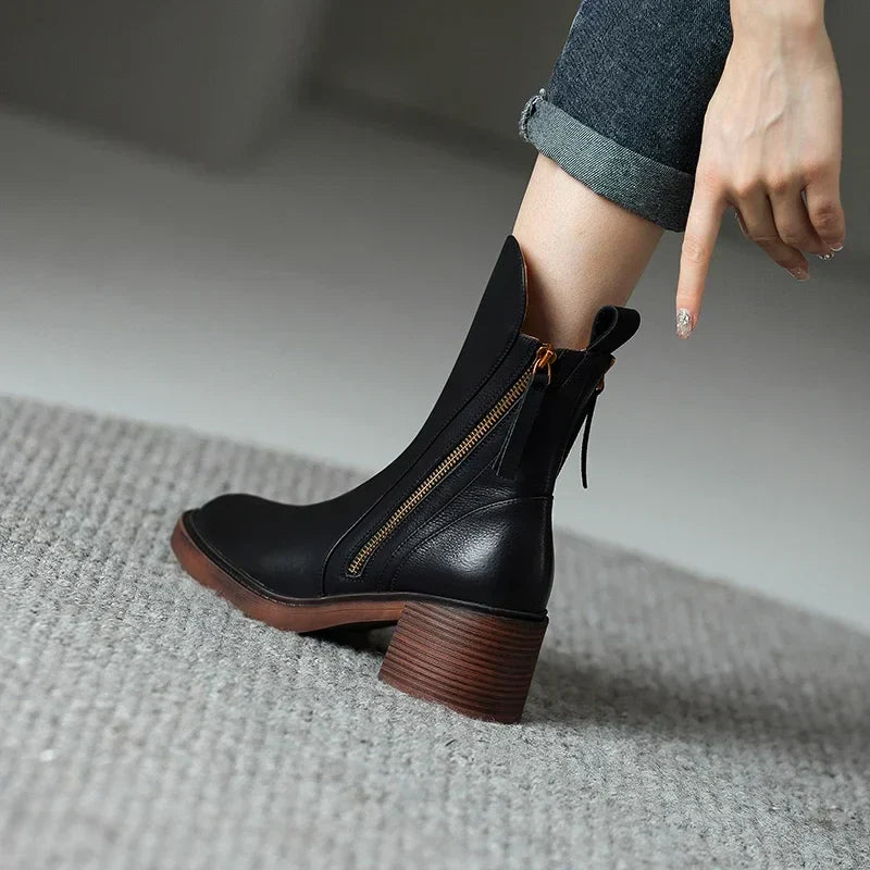 Women’s Zip-Up Block Heel Ankle Boots