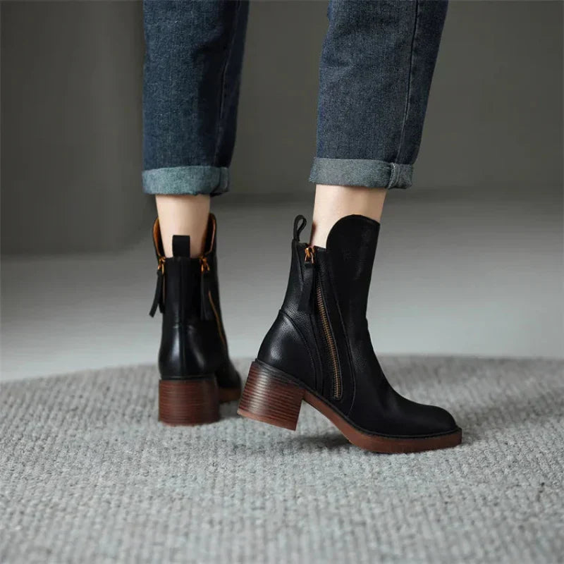 Women’s Zip-Up Block Heel Ankle Boots