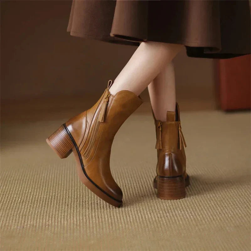 Women’s Zip-Up Block Heel Ankle Boots