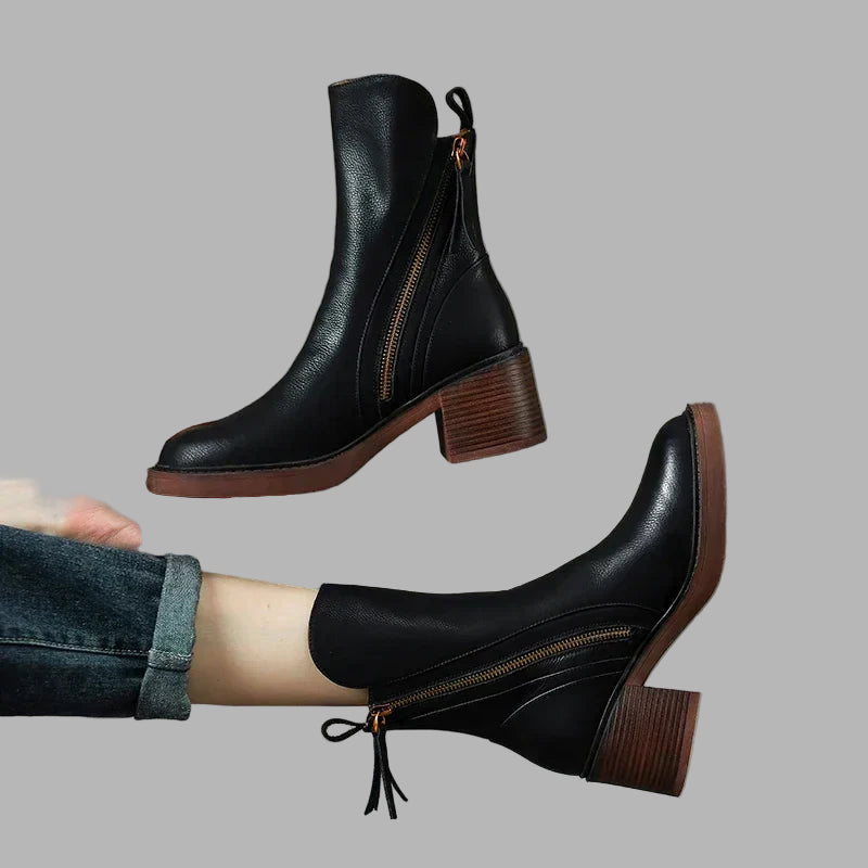 Women’s Zip-Up Block Heel Ankle Boots