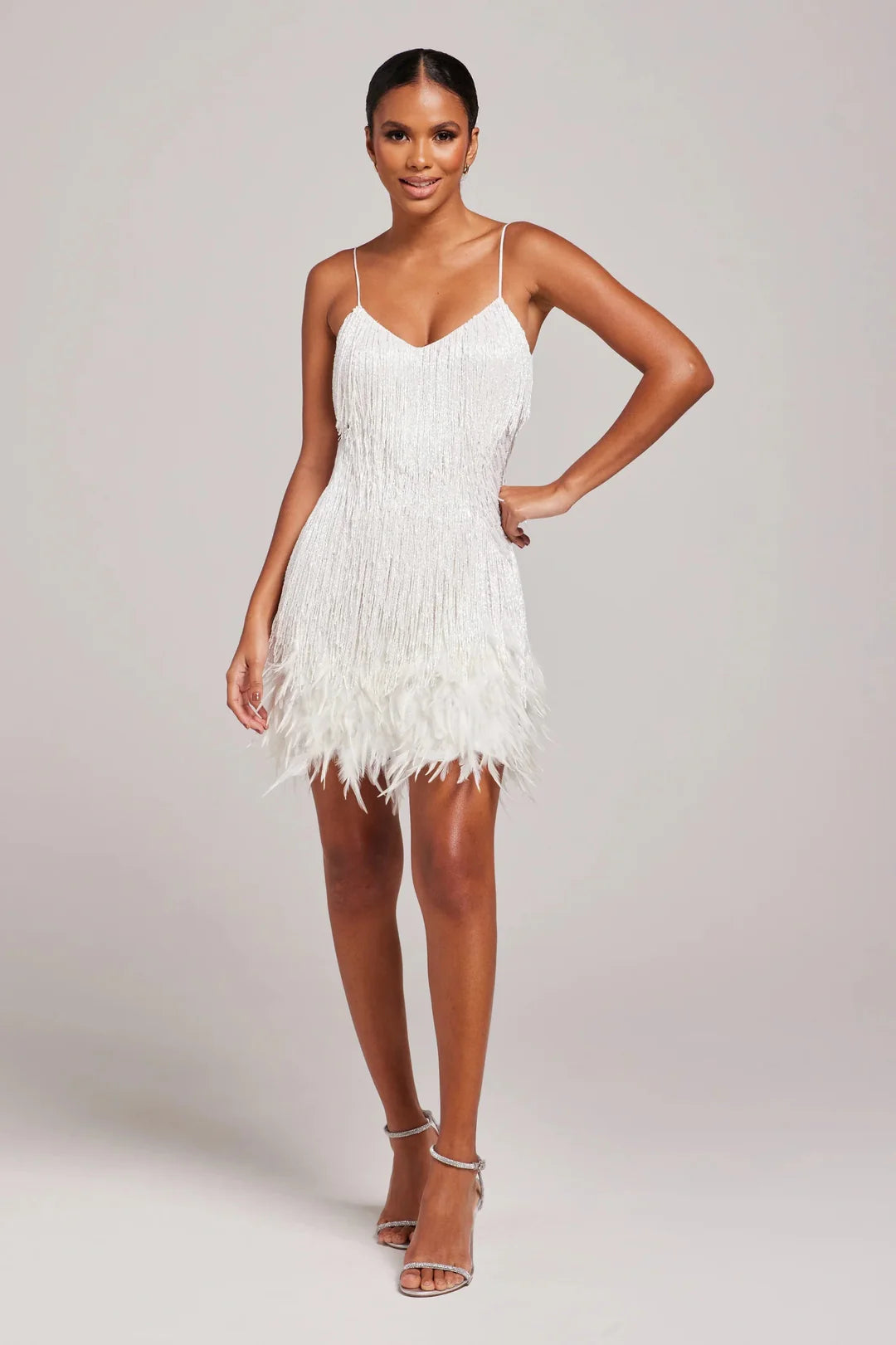 Zoe | Chic Fringe Mini Cocktail Dress in Black and White 0
