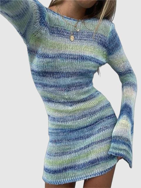 Women’s Striped Gradient Bodycon Knit Mini Dress