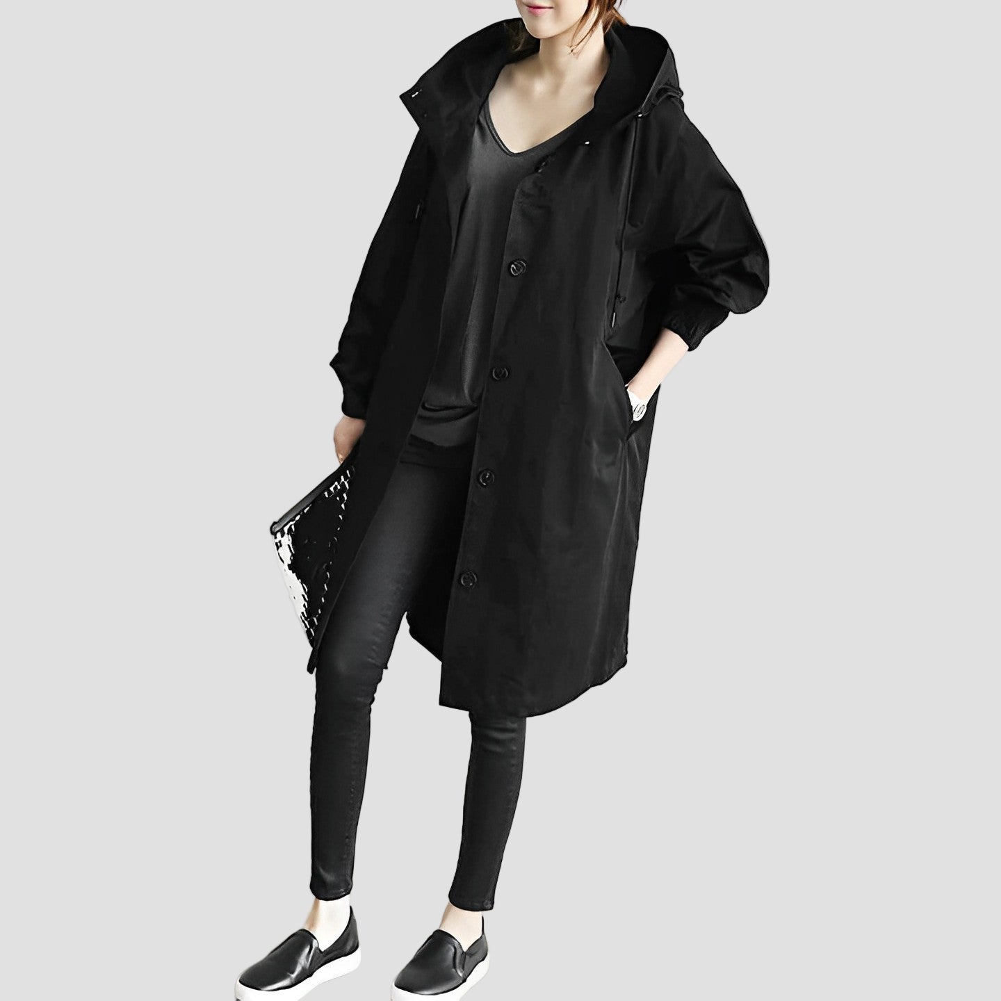 Women’s Hooded Oversized Knee-Length Trench Coat