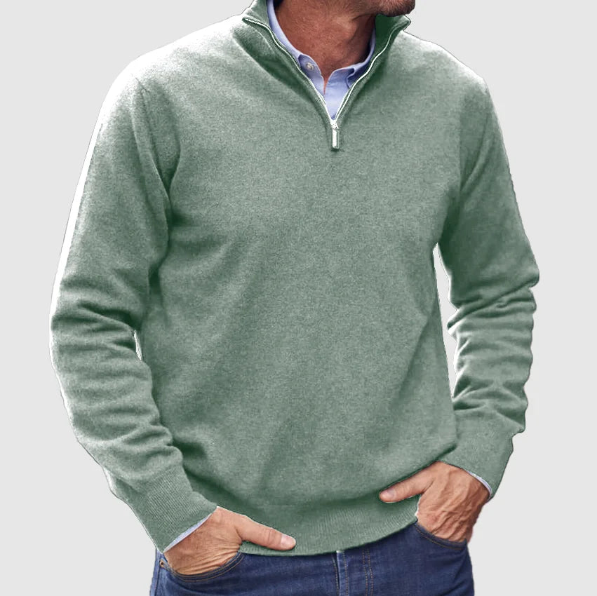 Men’s Half-Zip Knit Jumper with Stand Collar