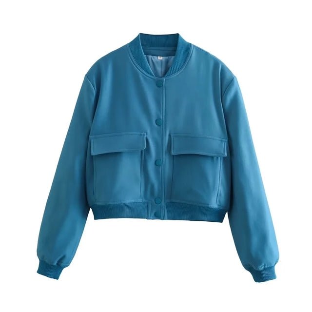 Women’s Cropped Bomber Jacket with Front Lap Pocket