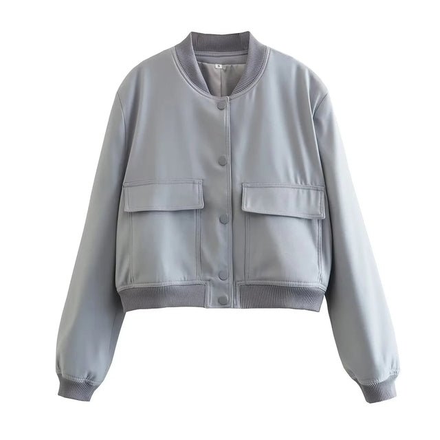 Women’s Cropped Bomber Jacket with Front Lap Pocket