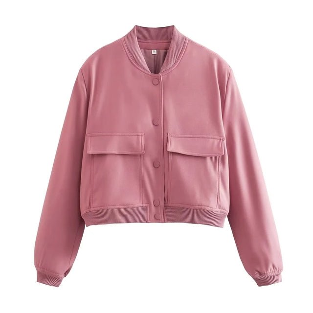 Women’s Cropped Bomber Jacket with Front Lap Pocket