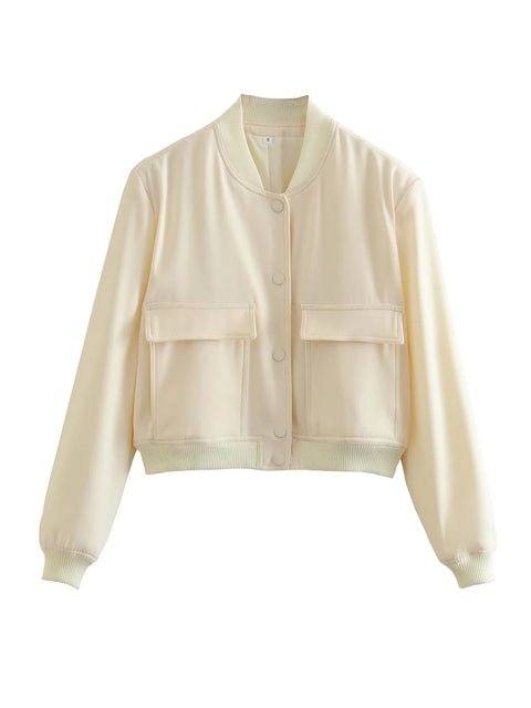 Women’s Cropped Bomber Jacket with Front Lap Pocket