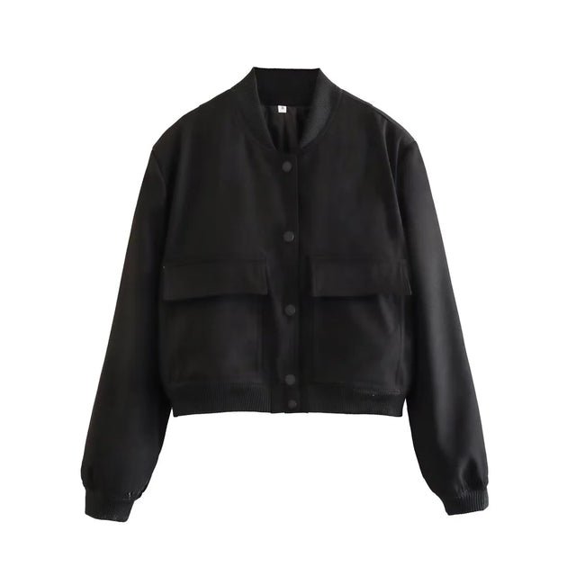 Women’s Cropped Bomber Jacket with Front Lap Pocket