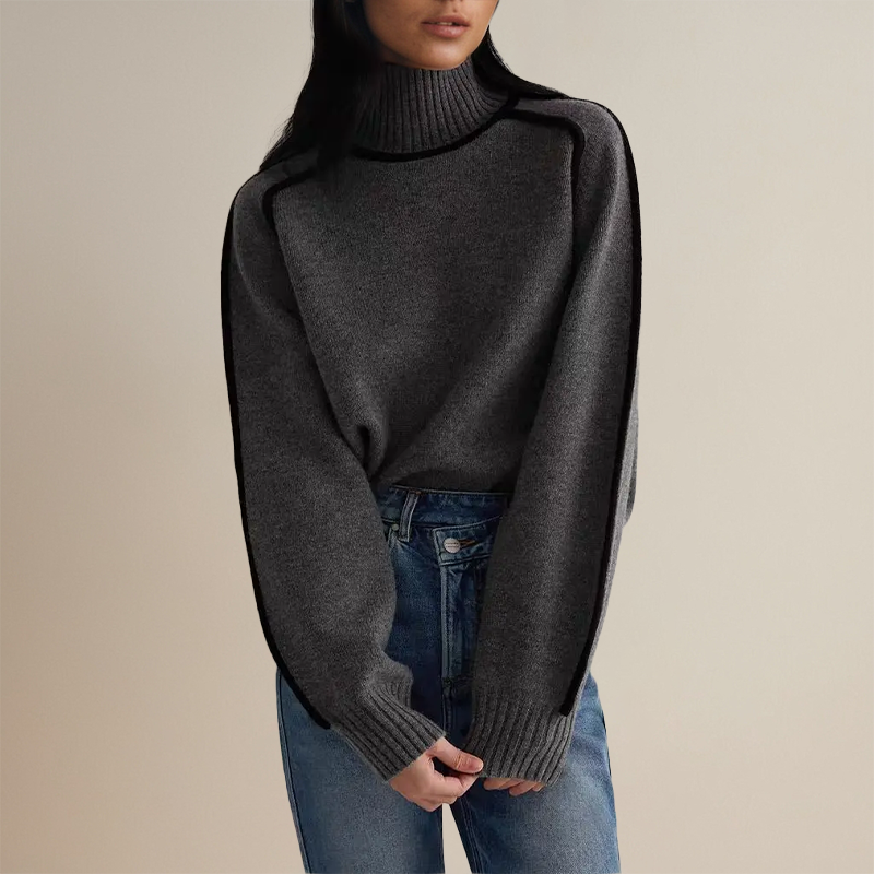 Women’s Oversized Turtleneck Sweater with Contrast Trim