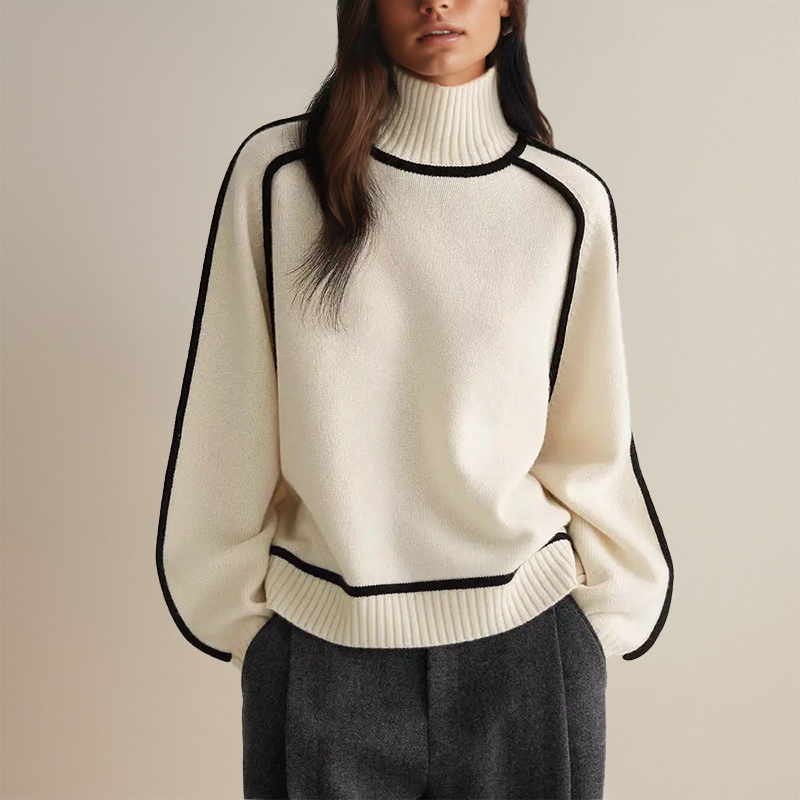Women’s Oversized Turtleneck Sweater with Contrast Trim