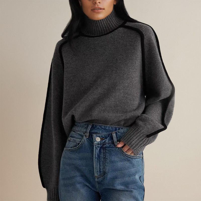 Women’s Oversized Turtleneck Sweater with Contrast Trim