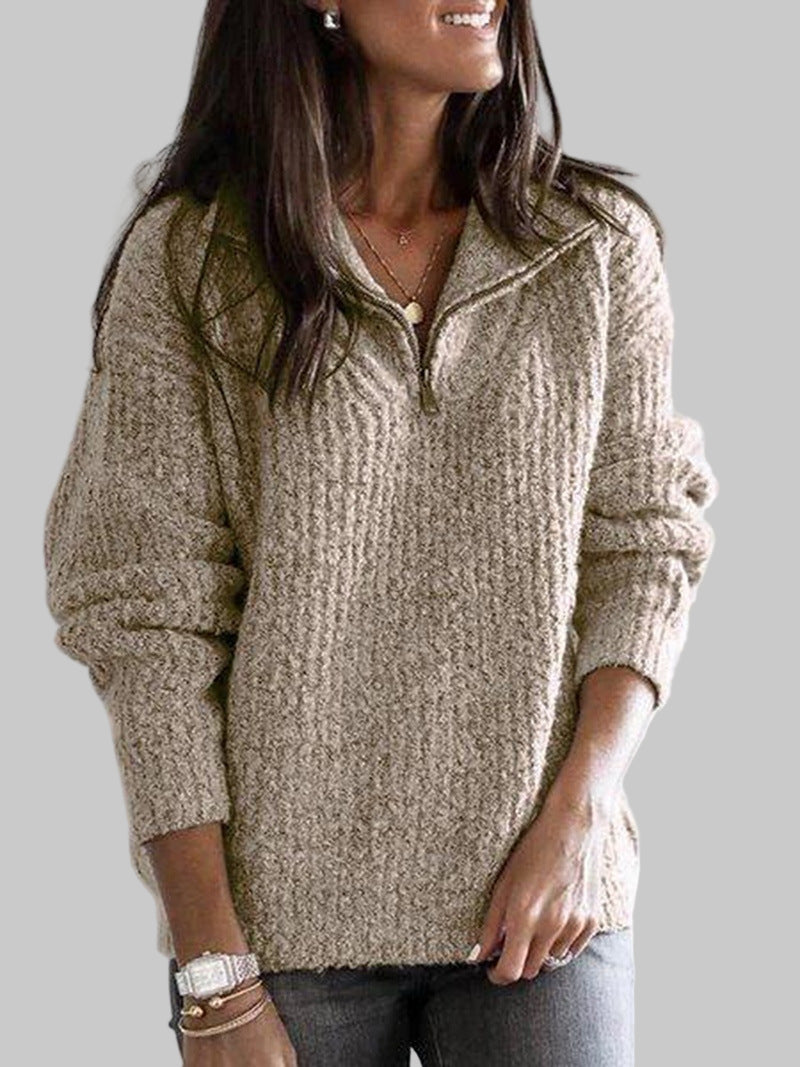 Women’s Half Zip Textured Knit Jumper