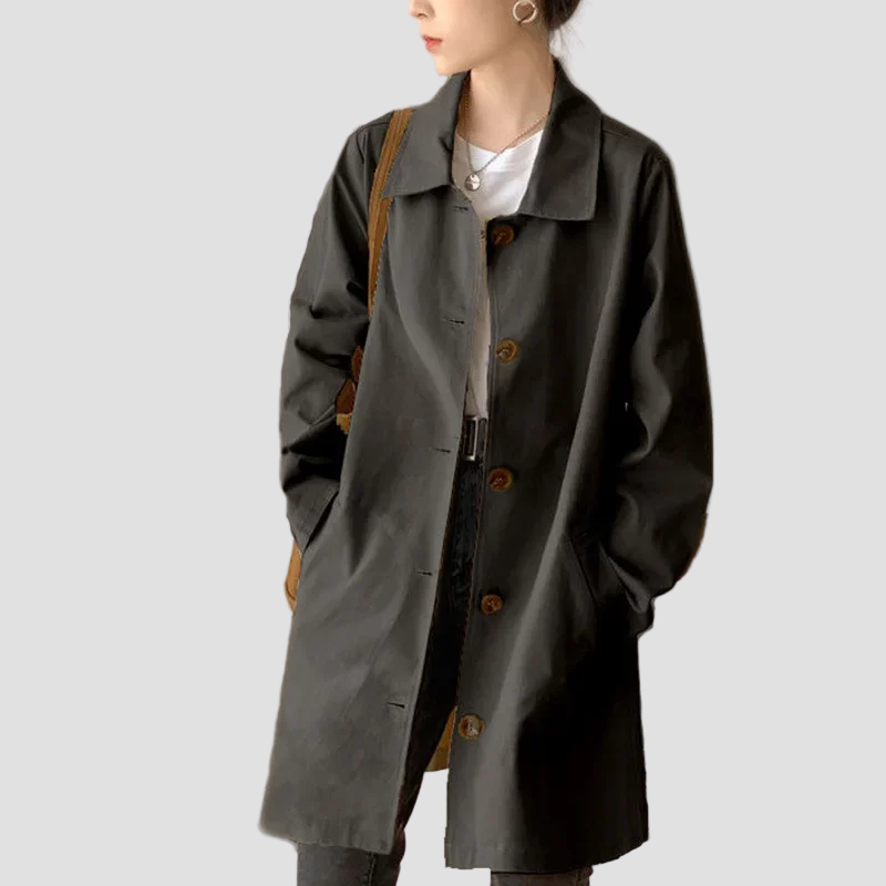 Women’s Single-Breasted Knee-Length Trench Coat