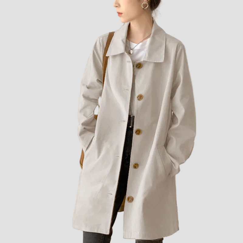 Women’s Single-Breasted Knee-Length Trench Coat