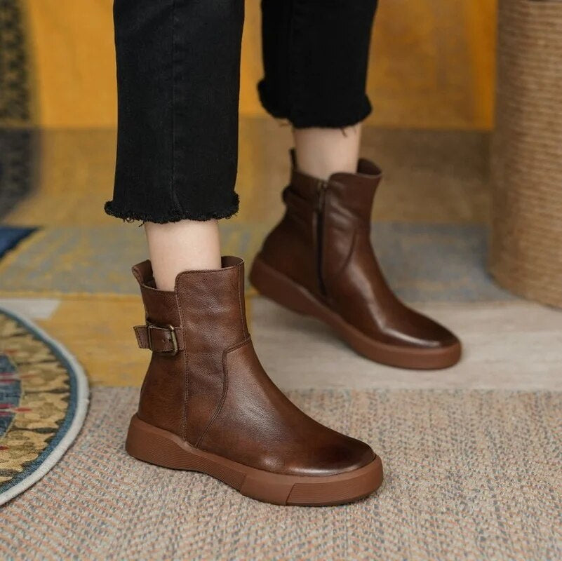 Women’s Mid-Ankle Boots with Side Buckle