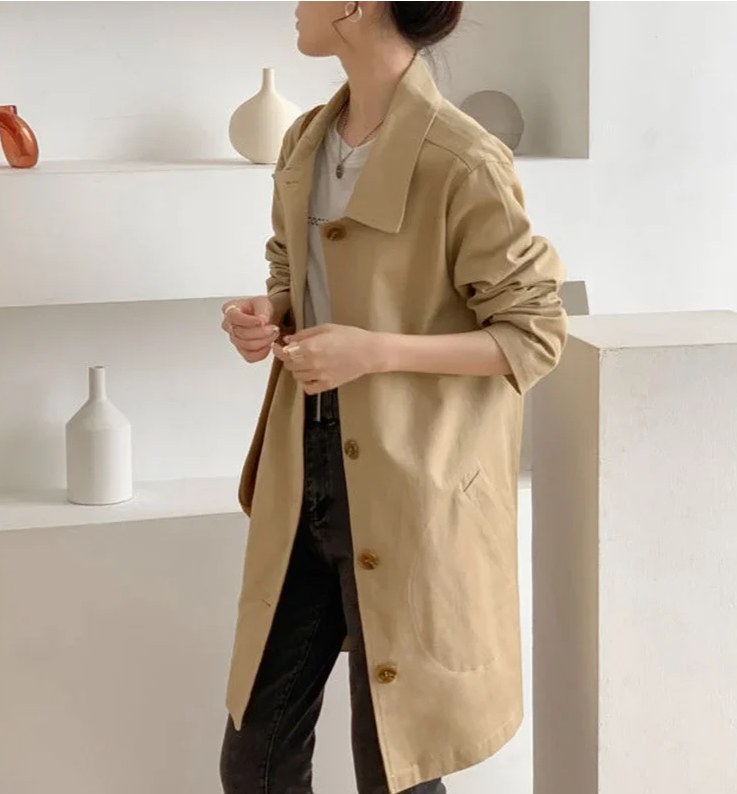 Women’s Single-Breasted Knee-Length Trench Coat