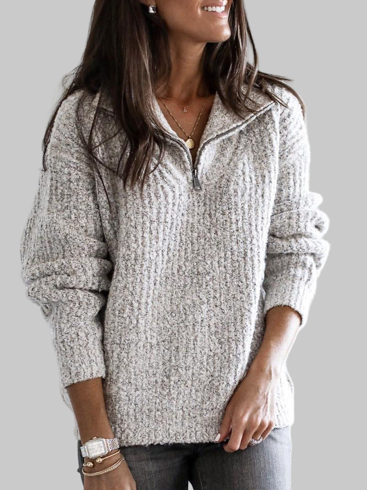 Women’s Half Zip Textured Knit Jumper