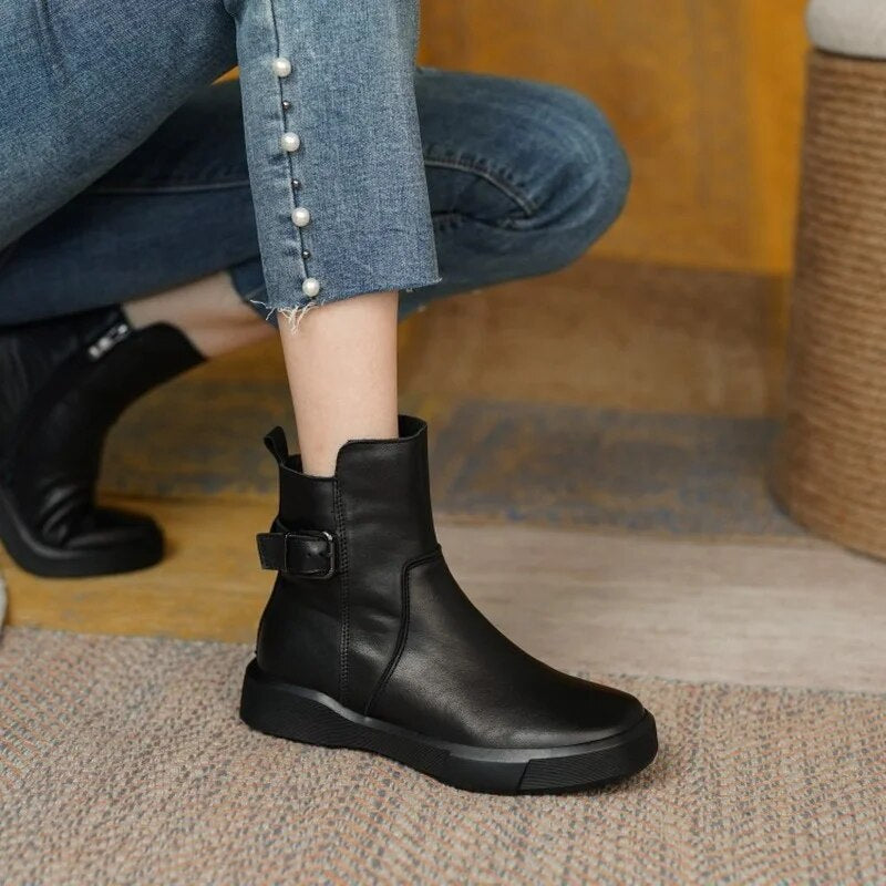 Women’s Mid-Ankle Boots with Side Buckle