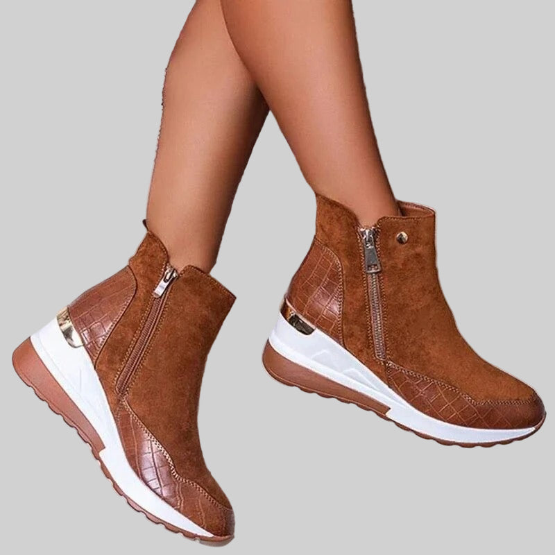 Women’s Wedge Heel Ankle Boots with Side Zip