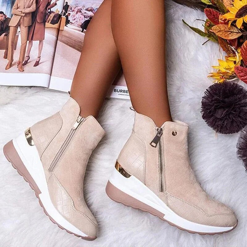 Women’s Wedge Heel Ankle Boots with Side Zip