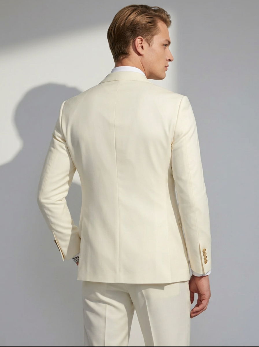 Kirby | White Wedding Suit with Gold Accents