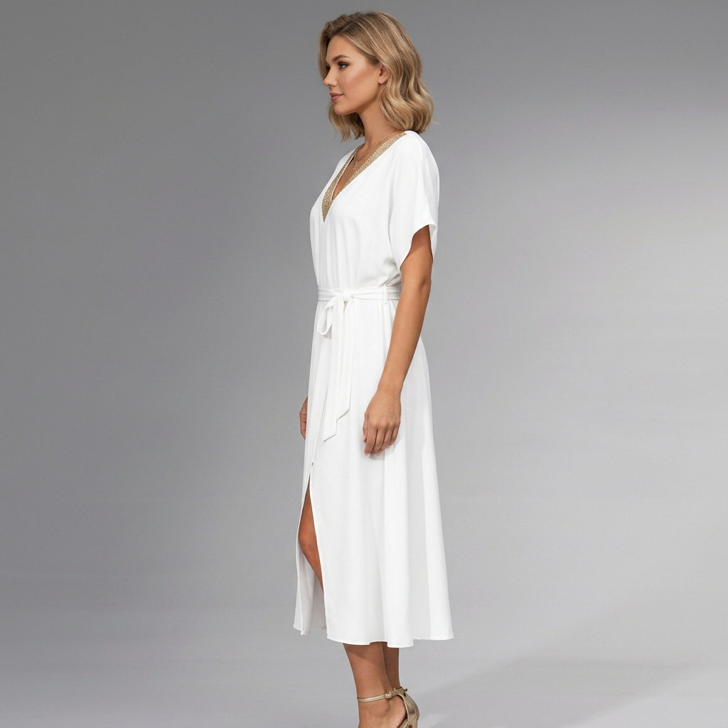 Alondra | Women's Midi Dress with Flattering V-Neck
