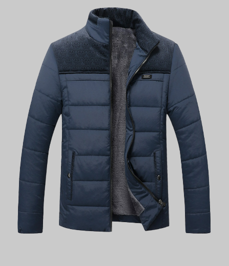 Men’s Winter Jacket with Stand Collar and Zip Pockets