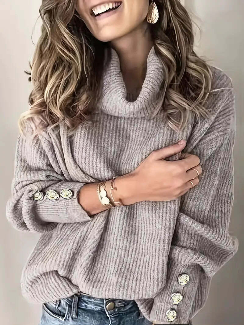 Women’s Turtleneck Jumper with Button Sleeves