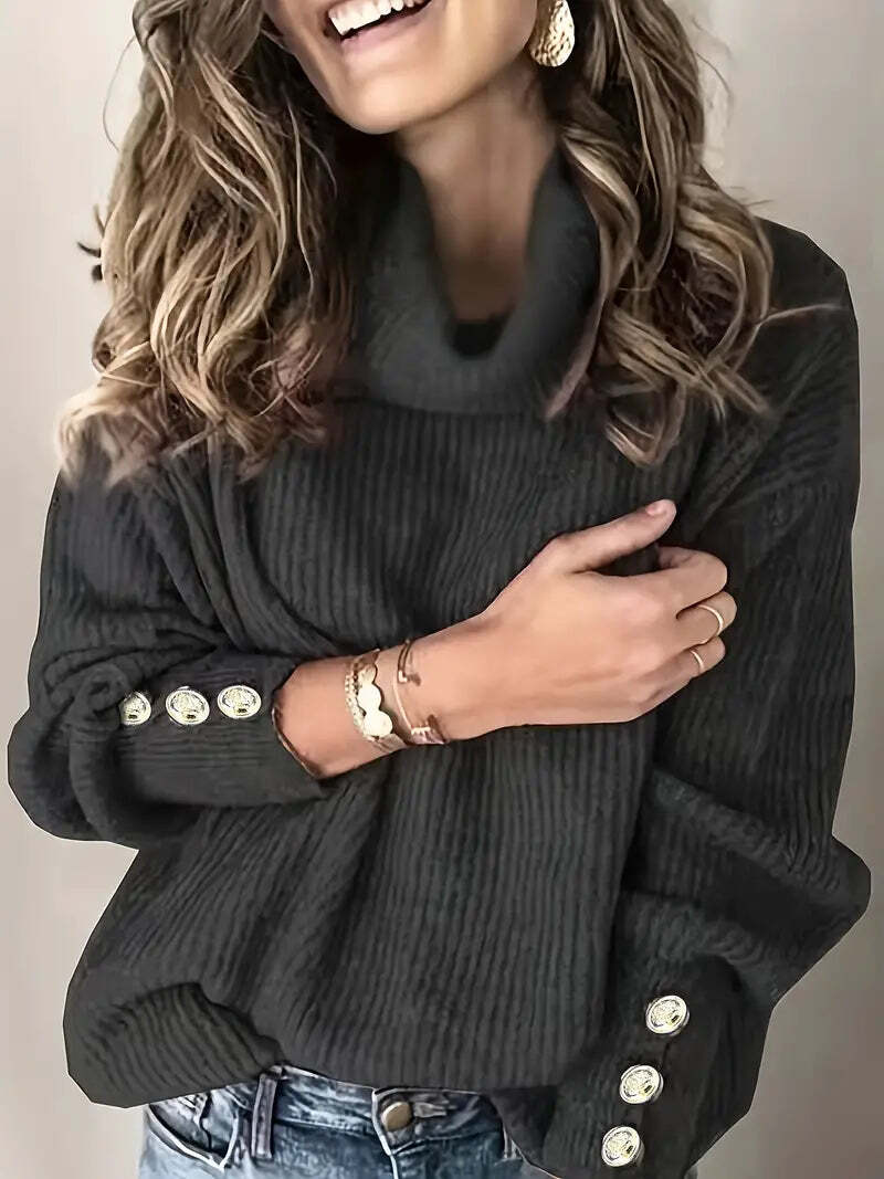 Women’s Turtleneck Jumper with Button Sleeves
