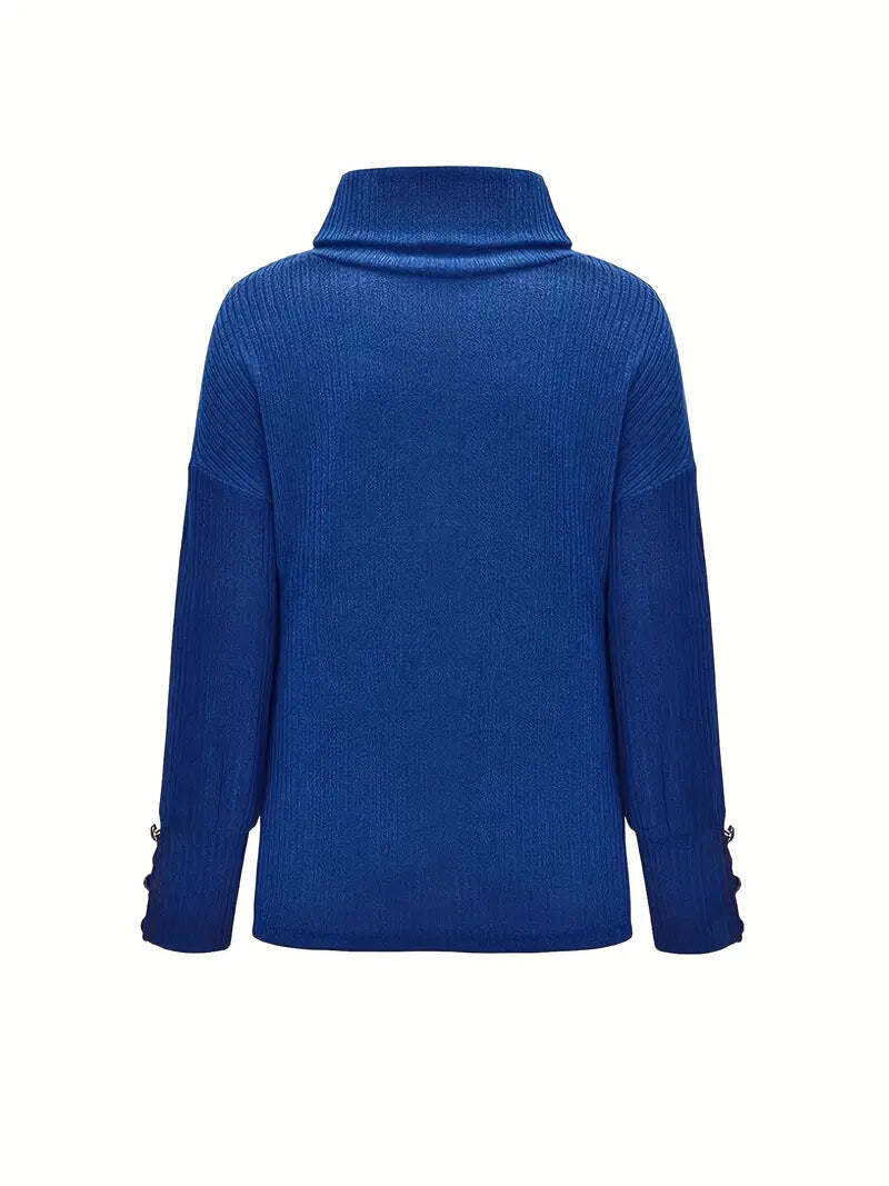 Women’s Turtleneck Jumper with Button Sleeves