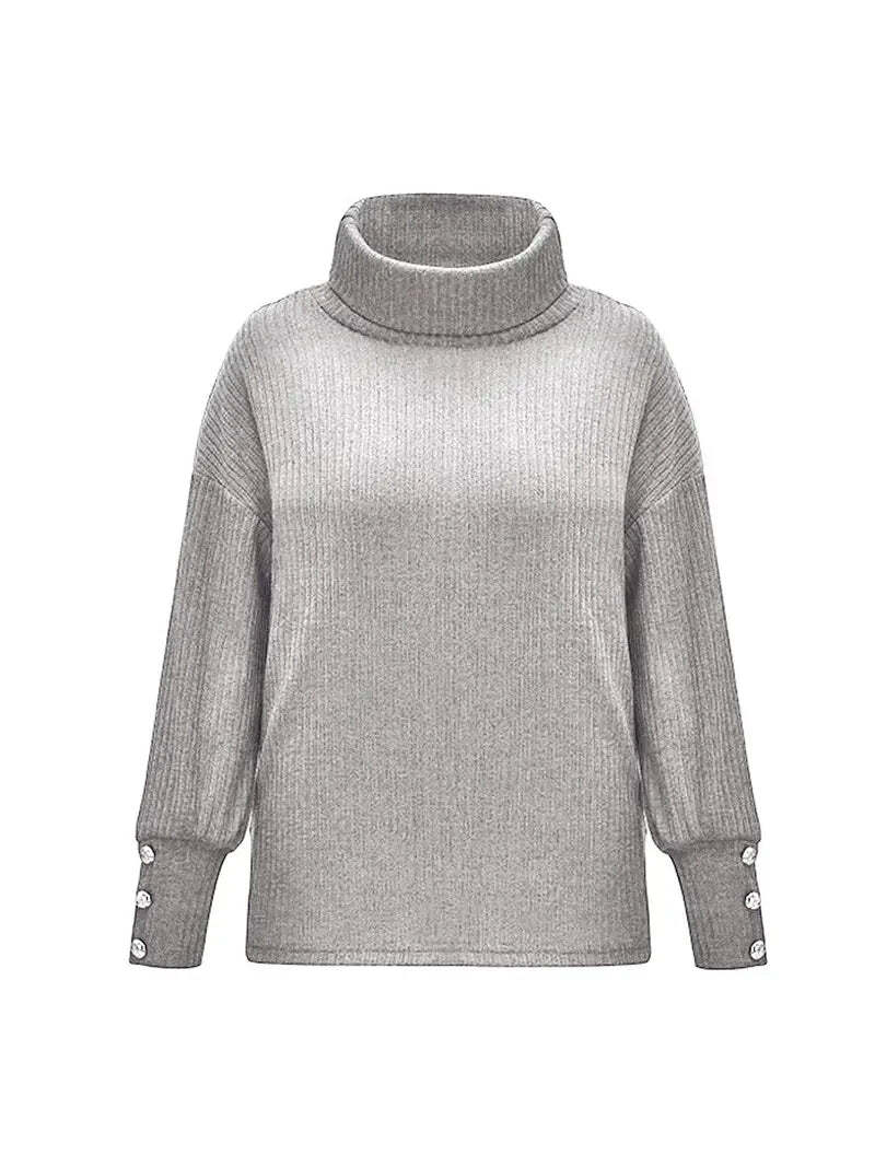 Women’s Turtleneck Jumper with Button Sleeves