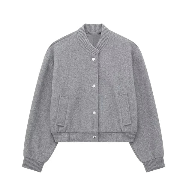Women’s Cropped Button-Down Bomber Jacket
