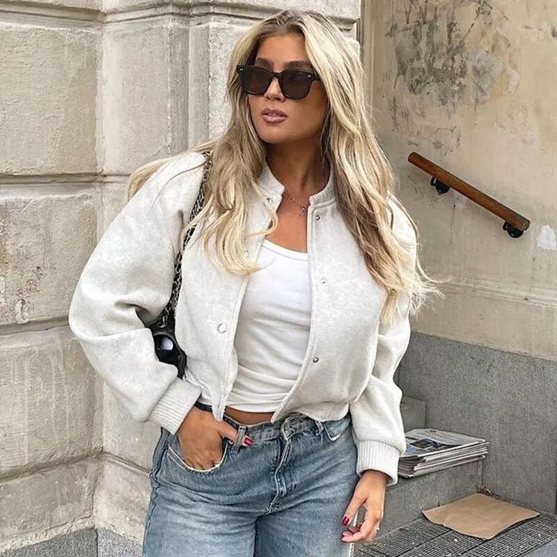 Women’s Cropped Button-Down Bomber Jacket