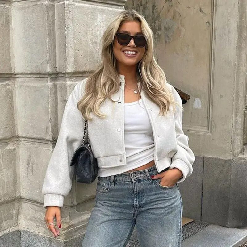 Women’s Cropped Button-Down Bomber Jacket