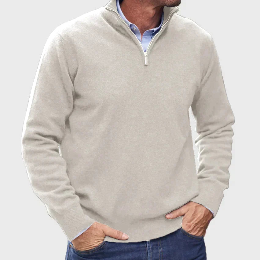 Men’s Half-Zip Knit Jumper with Stand Collar